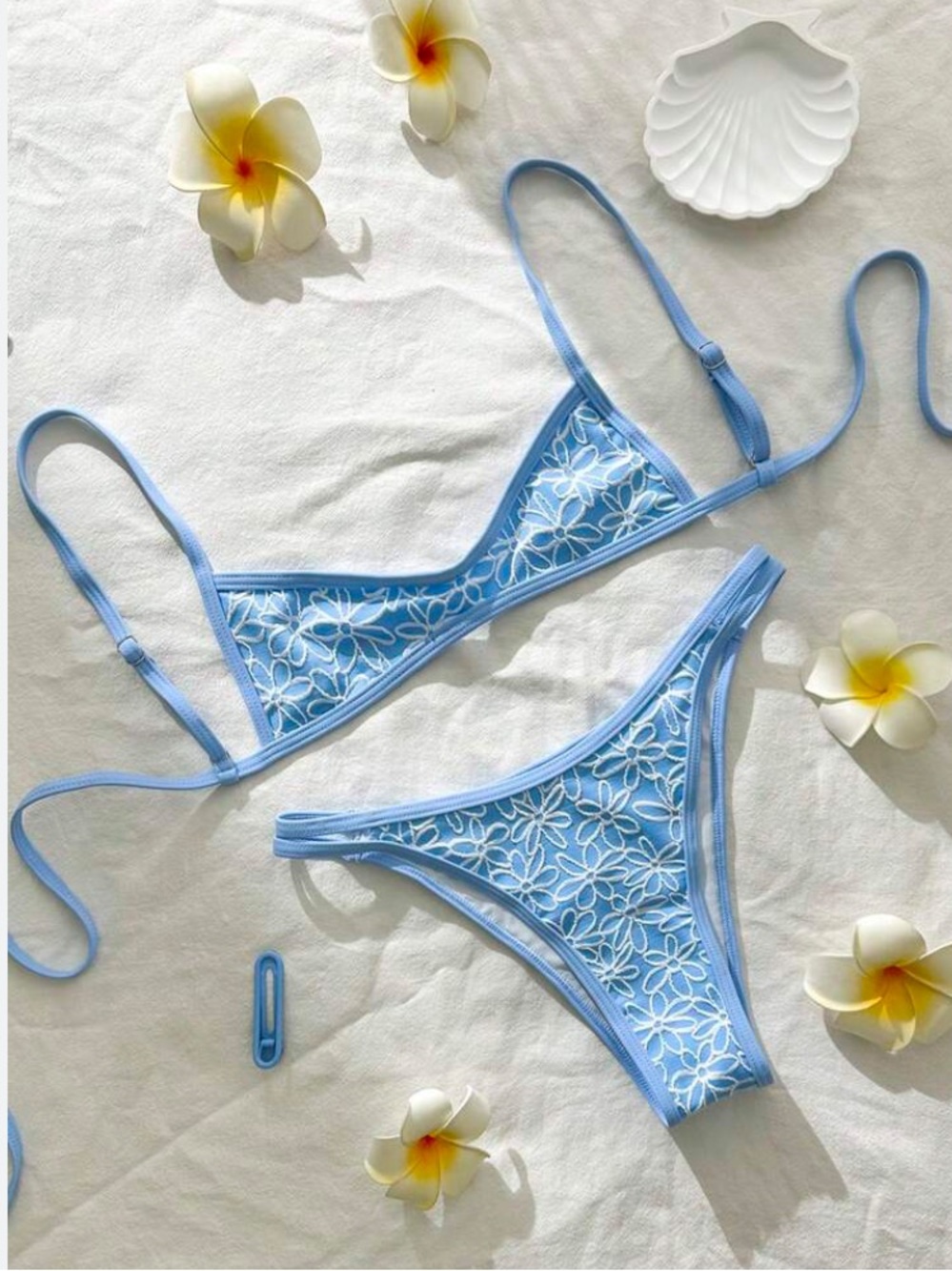 Light Blue Floral Lace Jacquard Bikini Set